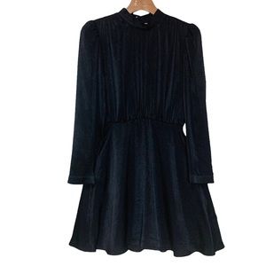 NWT ZARA Black Modest High Neckline Flowy Skirt Dress Size Small